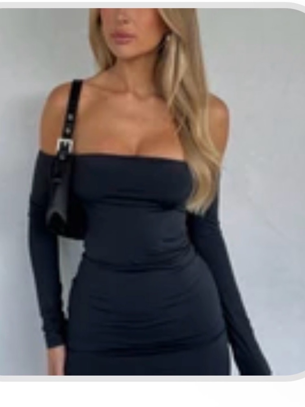 White Fox Off-Shoulder Long Sleeve Bodycon Dress - Black